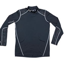 Under Armour Shirt Large Fitted Black Mock Neck Coldgear Compression Long Sleeve