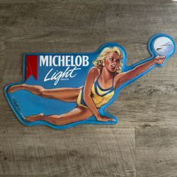 Vintage 1990 Michelob Light Beer Tin Sign Volleyball Girl Metal 33x19