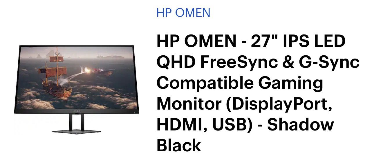 HP OMEN - 27" IPS LED QHD FreeSync & G-Sync Compatible Gaming Monitor (DisplayPort, HDMI, USB) - Shadow Black