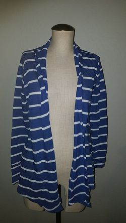 New women's size small S blue and white lightweight sweater by pure Karma sustainable clothing spring summer