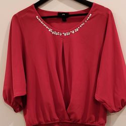 IZ Byer Stunning Red Blouse With Jewels