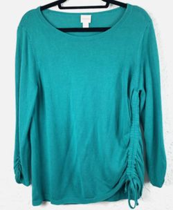 Chico's Women's Size 1P Pullover 3/4 Sleeve Sweater with Gathers & Tie $15