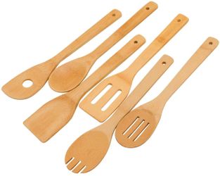Wooden Spoons Cooking Utensils Set - 6 Pieces Bamboo Kitchen Spatulas for Non Stick Cookware