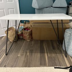 White Desk With Black Metal Legs 