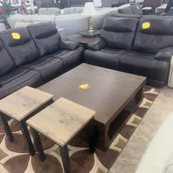 Sofa And Love Reclining Set 1399 Real Leather 