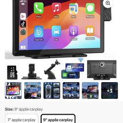 HOMPOW Wireless Apple Carplay Touchscreen 9" with 4K Dash Cam,Portable Car Stereo Receiver  with 1080P Backup Camera,GPS Navigation, Bluetooth,Carplay