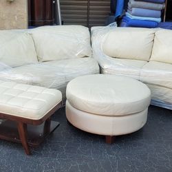 Leather Sofa And 2 Ottomans 
