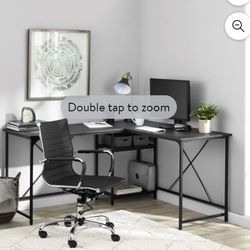Mainstays Two-Way Convertible Desk with Lower Storage Shelf, Charcoal Finish and Black Metal Frame

