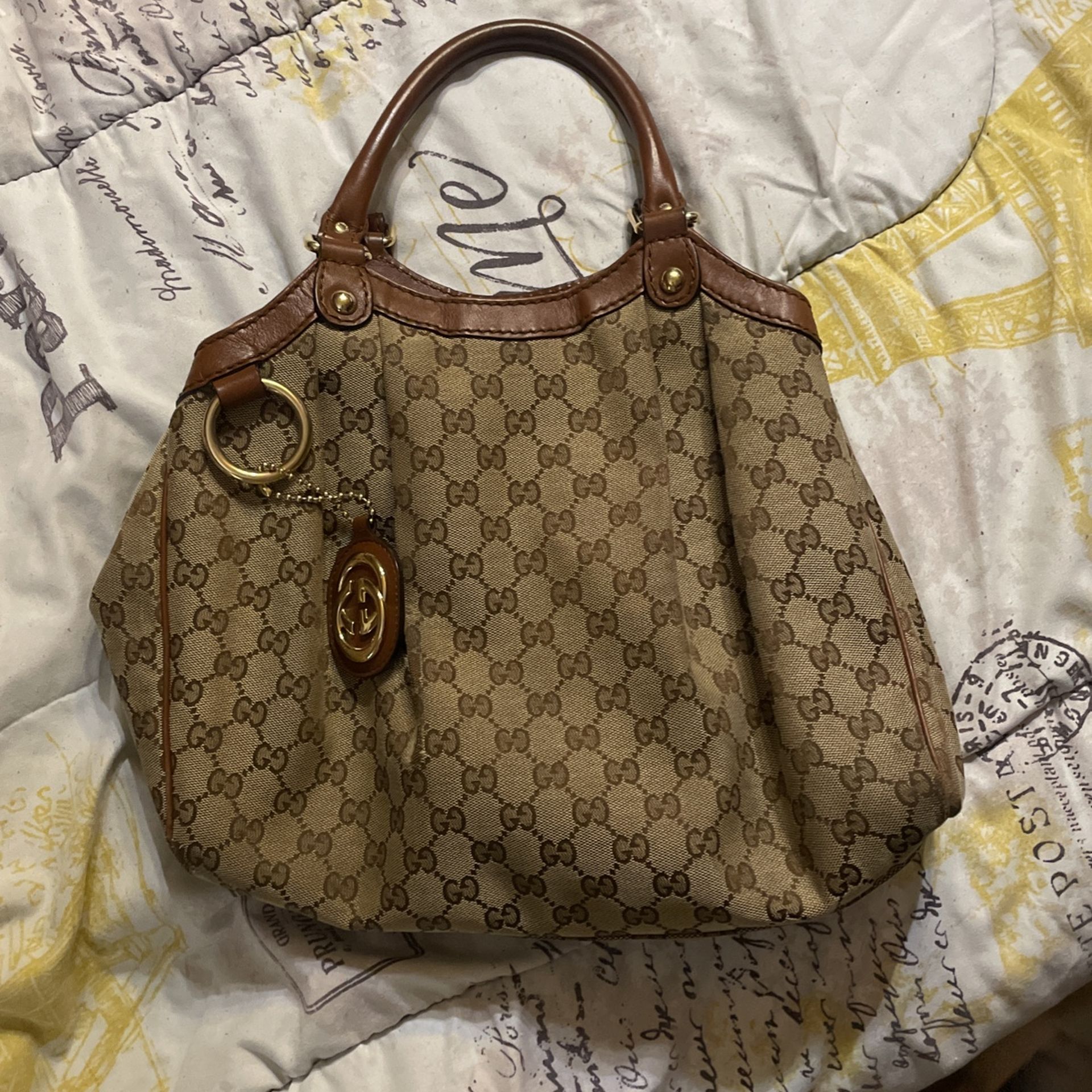 Gucci Bronze/Beige GG Canvas and Leather Medium Sukey Tote