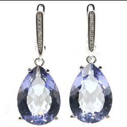 925 Sterling Silver Violet, Blue Dangle Earrings
