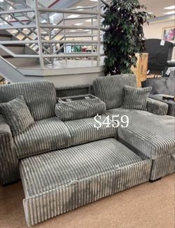 Sectional sofa with pull-out bed with storage dark grey corduroy