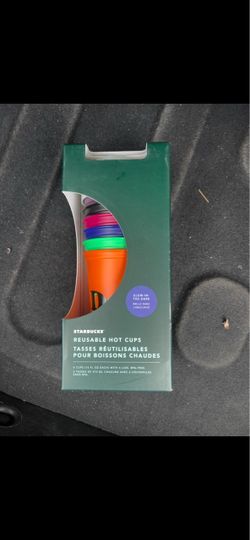 STARBUCKS REUSABLE 6 HOT plastic cups with LIDS new in box Halloween 2020
