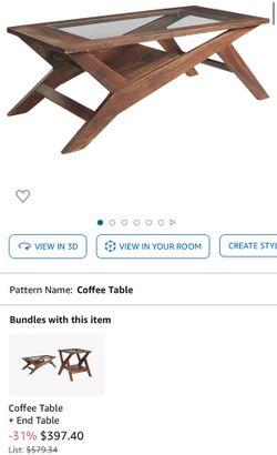 Signature Design by Ashley Charzine Contemporary Rectangular Coffee Table with Clear Tempered Glass Top, Brown