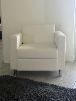 White Leather Accent Chair with Chrome Legs