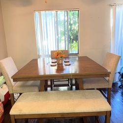 Modern Wood Dinning Set Table with 3 Chairs and Loveseat