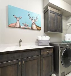 Large Canvas Deer Family And Flower Pic