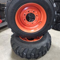 New 2x Set 10x16.5 Bobcat Tractor Tires Orange Wheel Rim Llantas Nuevas 10.16.5