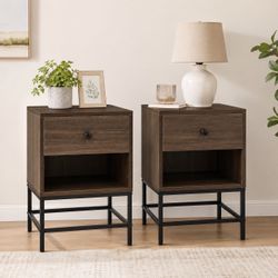 Brand New Set of 2 Rustic Brown Nightstands / End Tables with Drawers