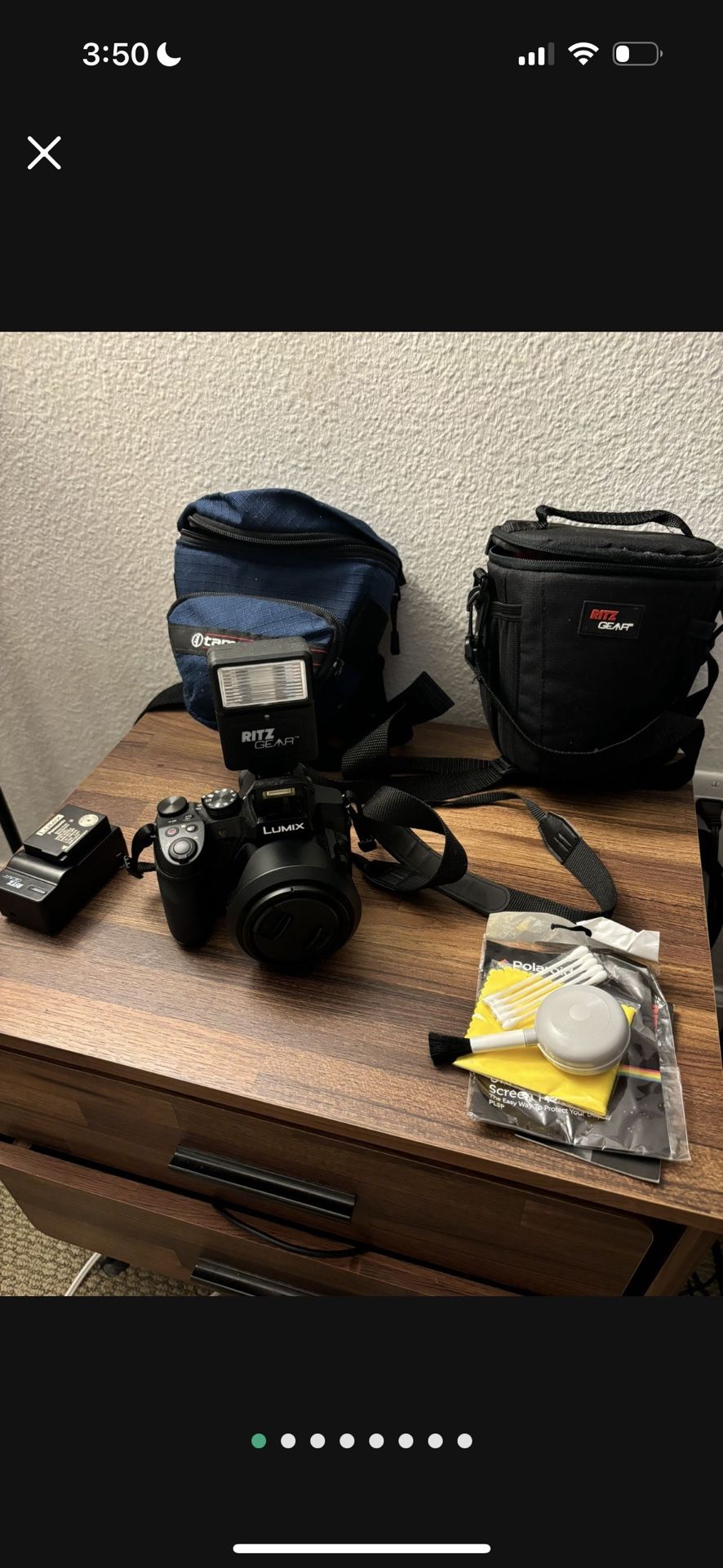LUMIX FZ-300 Camera W Battery, Charger, 2 Bags, Flash Add On, Lens Cleaning Tools And Items