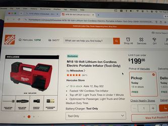 Milwaukee M18 18V Cordless Portable Inflator (Tool Only)