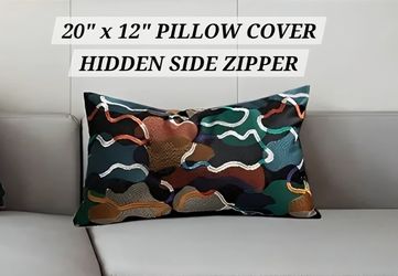 New Art Deco Embroidered Pillow Cover Velvet Backside 20" L x 12" W Throw Pillow