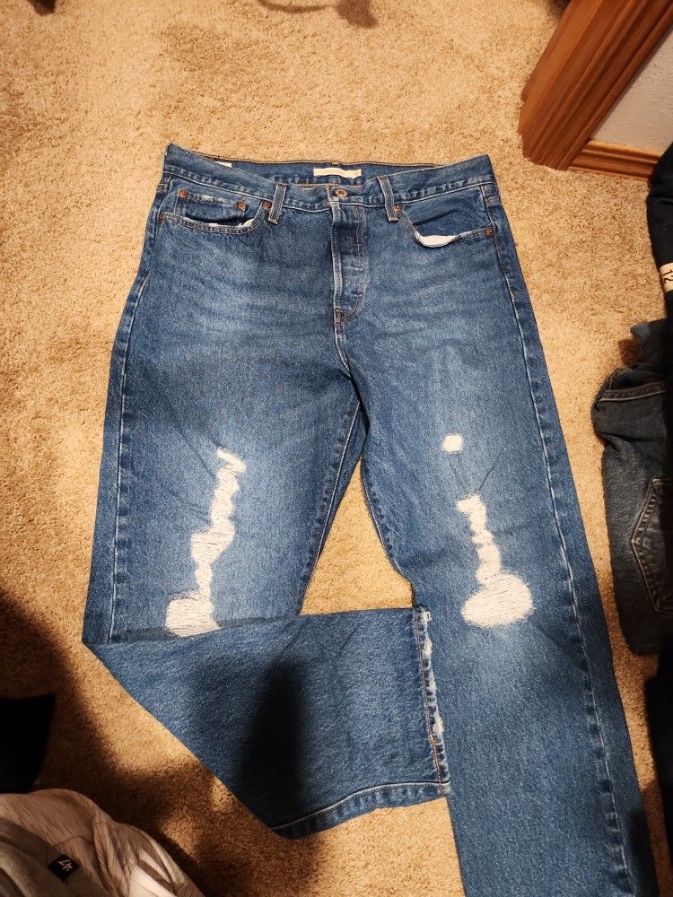 New Levi Women Wedgie Straight 32 Thick Denim Buttonfly Jeans