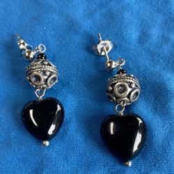 Onyx And Sterling Silver Earrings 