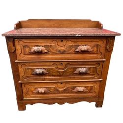 Walnut Victorian Marble Top Ornate 1880's Carved Wood 3 Drawer Dresser JD235-1   Best Offer