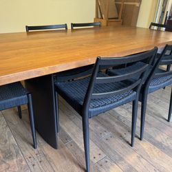 Williams Sonoma Walnut And Metal Dining Table For 6