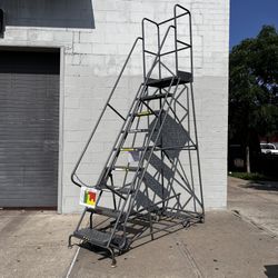 9 Step Rolling Safety Ladder with Platform and Guard Rail