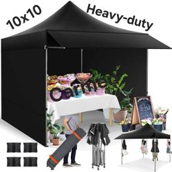 10x10 Pop Up Canopy Heavy Duty Party Tent with Removable Awning and Sidewalls, Easy Up Outdoor Wedding Commercial Canopy, Gazebo All Season Windproof