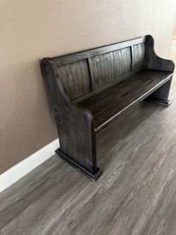 Distressed Black Wood Church Pew / Entryway Bench