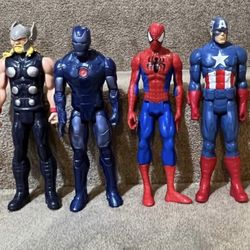 Marvel Thor Captain America Spiderman War machine 12” Titan figure lot of 4
