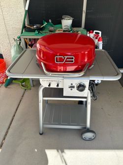 Charbroil 3-in-1 Dual Fuel Outdoor Bistro Pro Electric Grill & Griddle + Charcoal Mode BBQ, Red