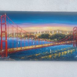 Amazing Panoramic Oil painting of GOLDEN GATE BRIDGE 
