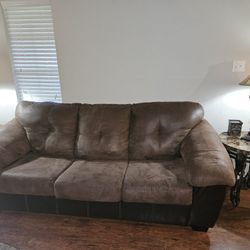Brown Microsuede Couch With Feux Leather Bottom