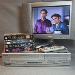 Sylvania vcr/dvd combo vhs player/recorder with remote/cables/movies