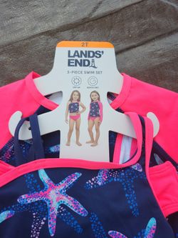Lands' End Kids Swim Rashguard - Pink and Blue Starfish