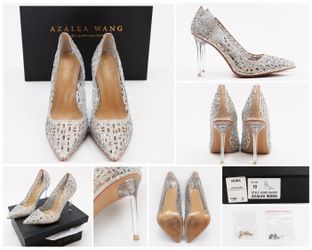 Azalea Wang Jovie Silver Rhinestone Crystal Stiletto Heels Size 10 w/ Box Extras