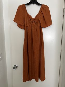 Rust Front Tie Ruffle Sleeve Maternity Midi Dress
