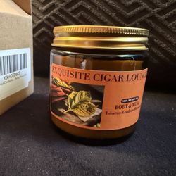 Exquisite Cigar Lounge candle 4oz tobacco leather firewood