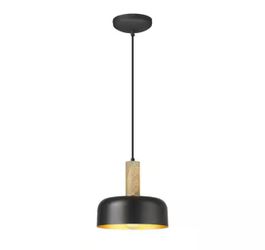 JAZAVA 1-Light Pendant Light with Black Metal Shade, No Bulbs Included