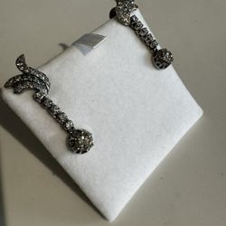 14K White Gold Vintage 19th Century Diamond Drop Earrings 