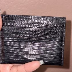  Coach Slim ID Card Case Black Lizard Embossed 