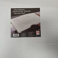 Adorn Natural Bamboo White Monitor Stand