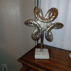 Brutalist Metal Contemporary Sculpture On Marble Base 