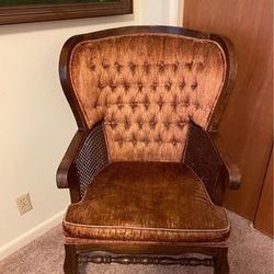 RARE- Vintage Velvet Rattan Chair