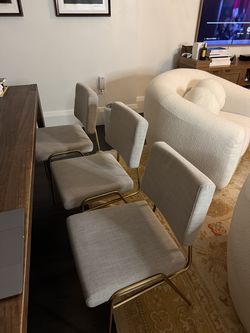 West Elm Wire Frame Dining Chairs – Set of 6 – Brass + Neutral Upholstery