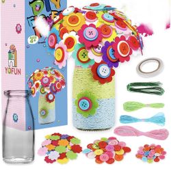 Flower Craft Kit for Kids - Make Your Own Flower Bouquet with Buttons and Felt Flowers, Vase Art Toy & Craft Project for Children, DIY Activity Gift f
