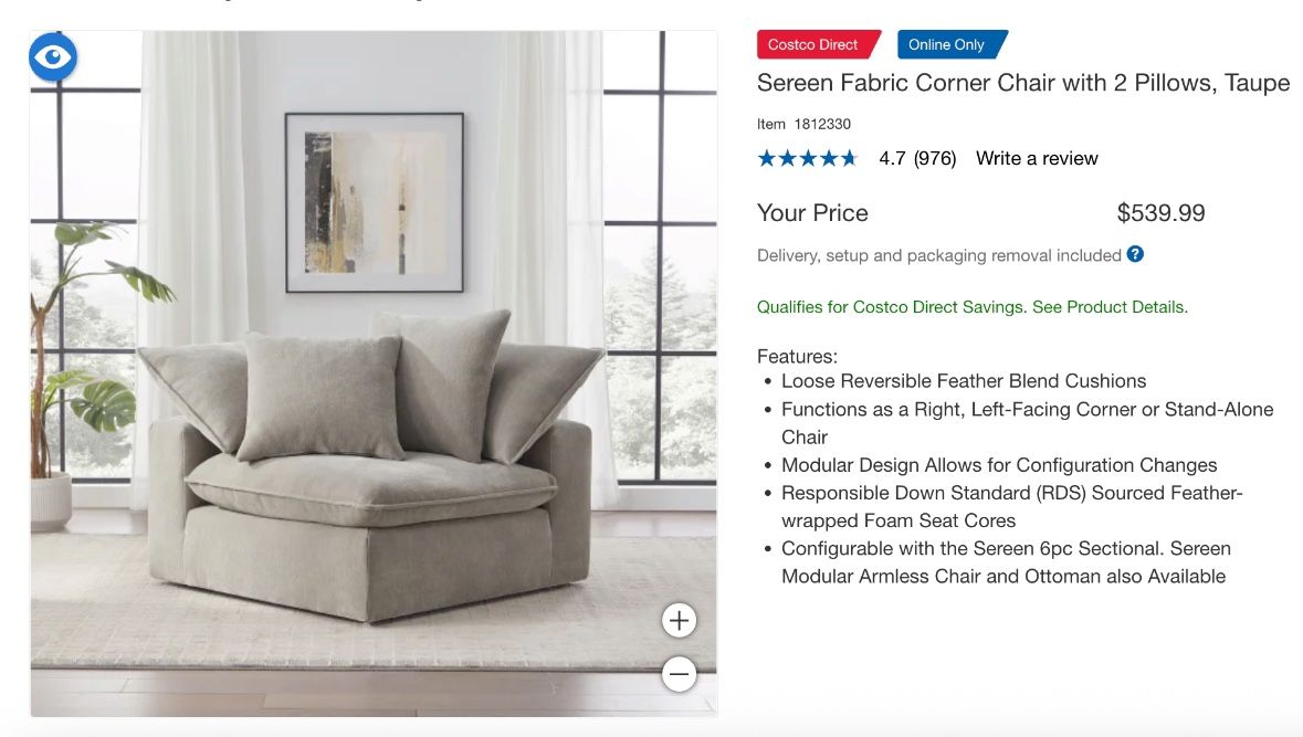 Costco Corner Piece Cloud couch Dupe - taupe